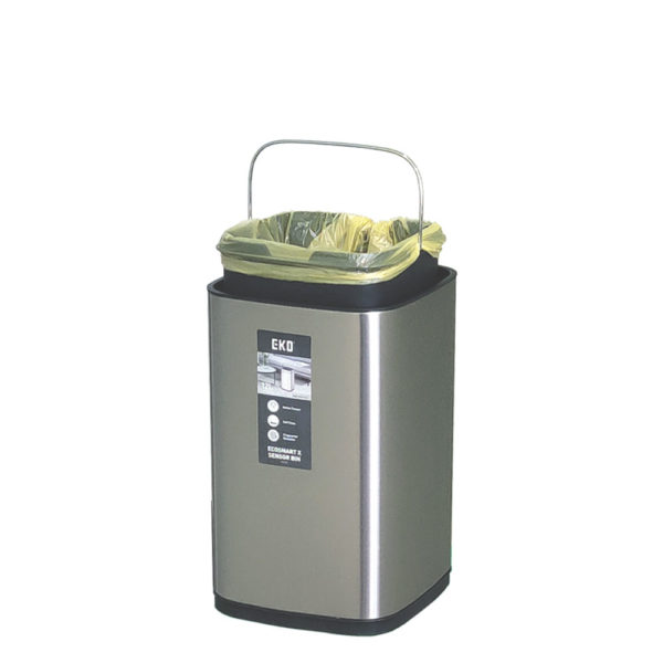 Сенсорное мусорное ведро EKO серии серии EKOSMART X модель EK9252GMT-12L, с открытой крышкой, с мусорным мешком на внутреннем контейнере
