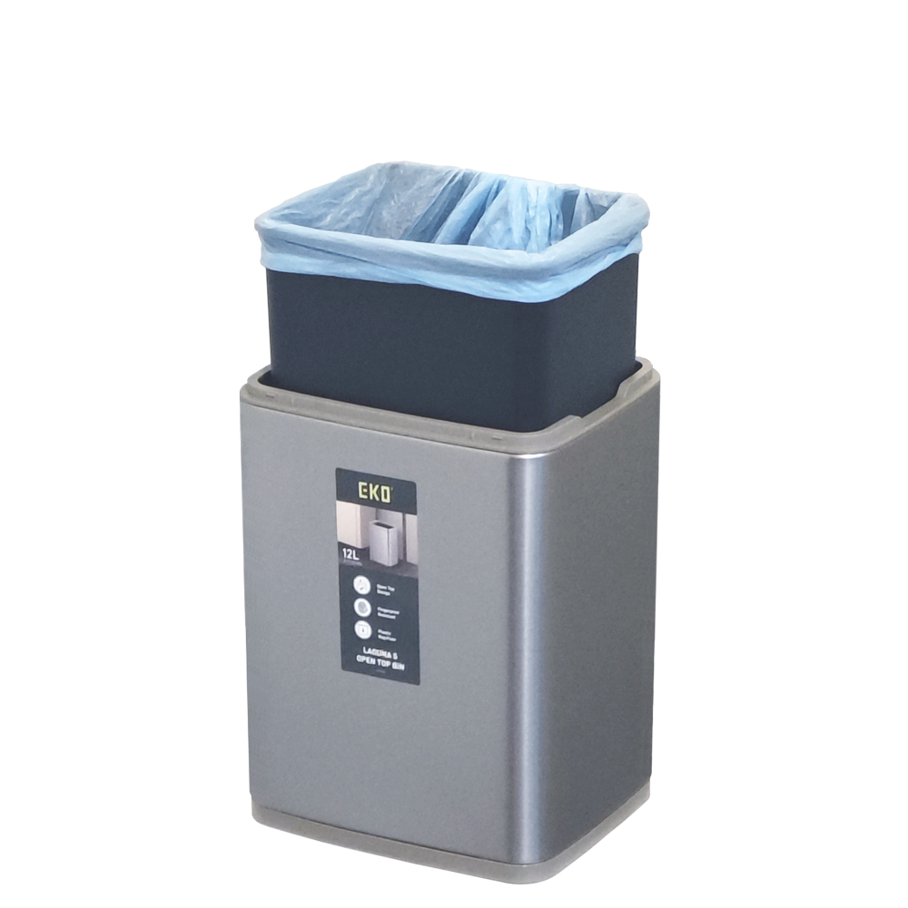 Премиальное открытое мусорное ведро EKO, модель EK9082 MMT-12L, внутренний контейнер с надетым мусорным мешком