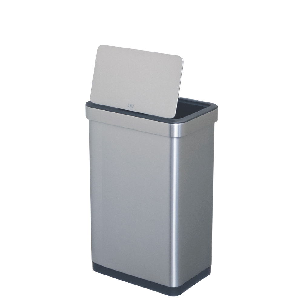 Современное сенсорное мусорное ведро экономичной линии EKO, модель EK9578MMT-50L, вид сзади с открытой крышкой