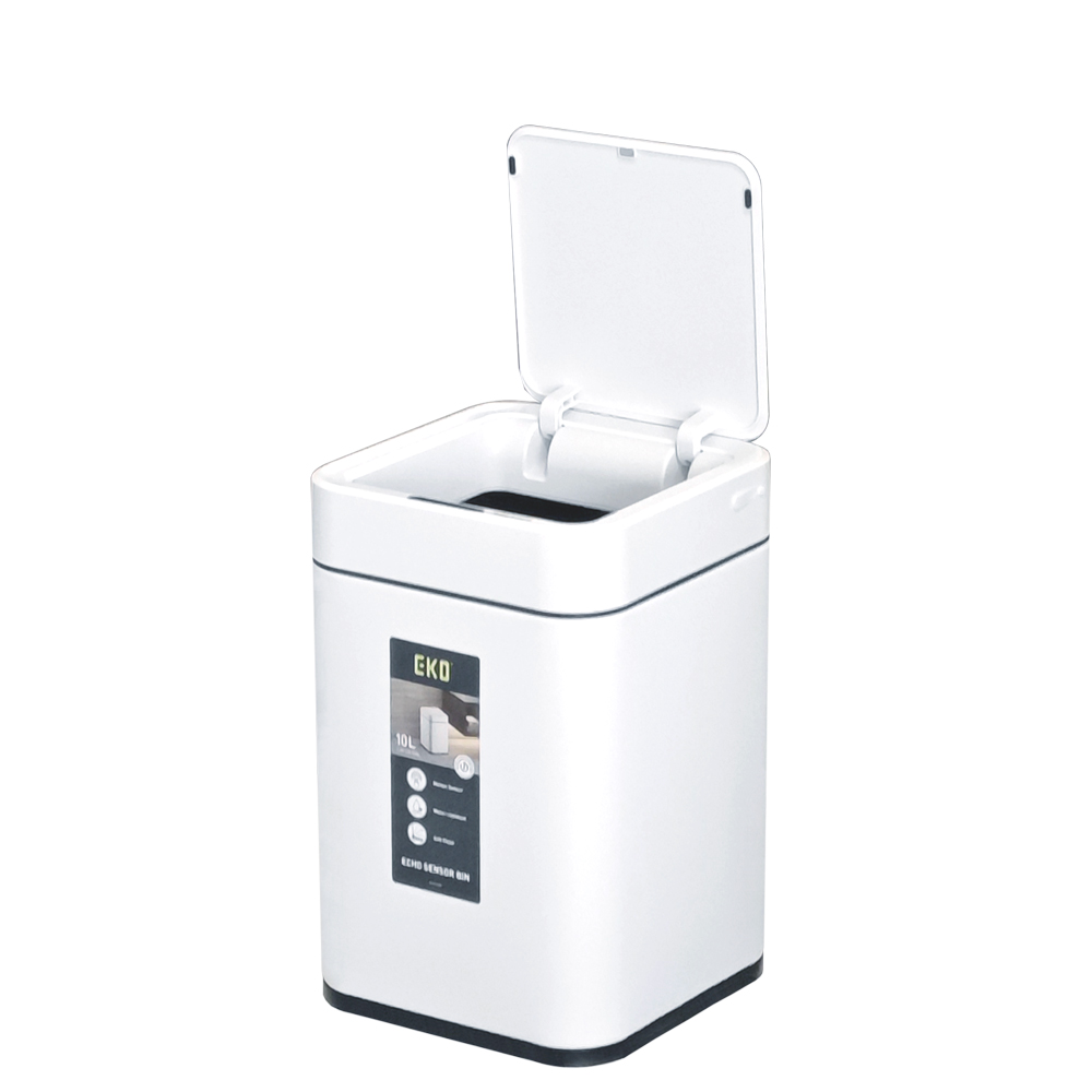 Современное сенсорное мусорное ведро экономичной линии EKO, модель EK9208 RP-10L-MW с открытой крышкой