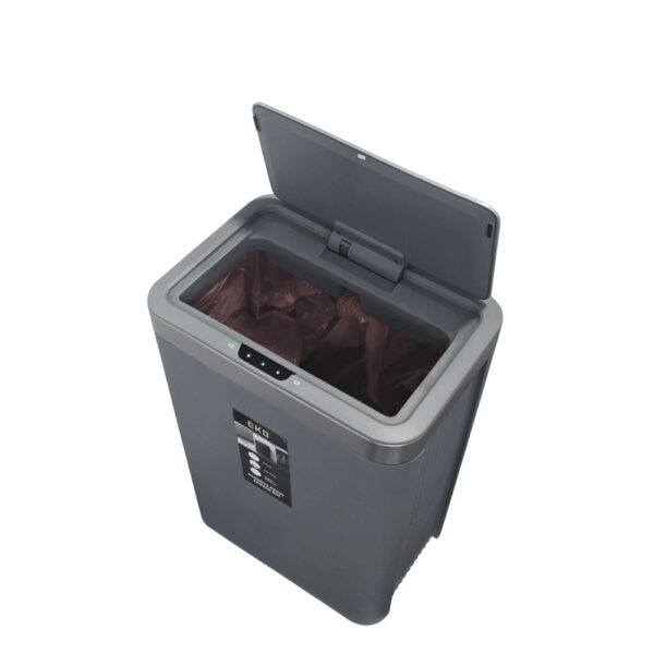 Современное сенсорное мусорное ведро экономичной линии EKO, модель EK6578-50L-GR со складным корпусом, вид сверху.